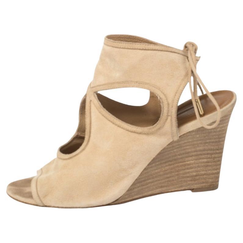 Aquazzura Beige Suede Cutout Sexy Thing Ankle Wrap Sandals Size 37 For Sale