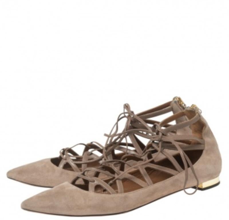 Aquazzura Beige Suede Dancer Lace Up Ballet Flats Size 38 1