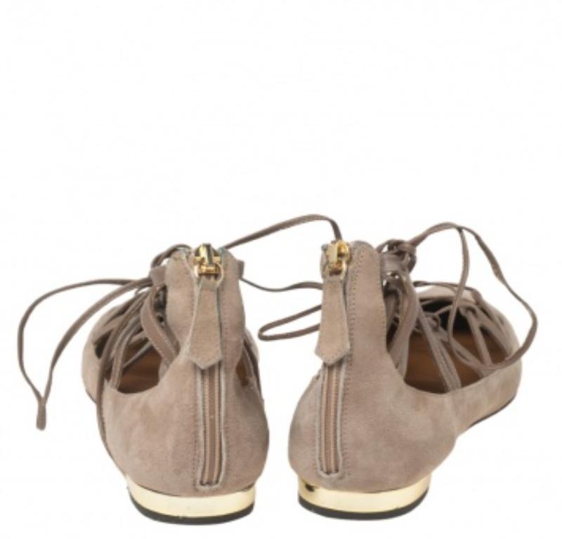 Aquazzura Beige Suede Dancer Lace Up Ballet Flats Size 38 4