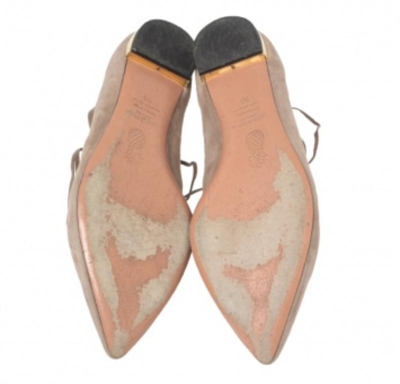 Aquazzura Beige Suede Dancer Lace Up Ballet Flats Size 38 5