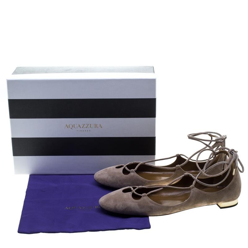 Aquazzura Beige Suede Dancer Lace Up Ballet Flats Size 40 4