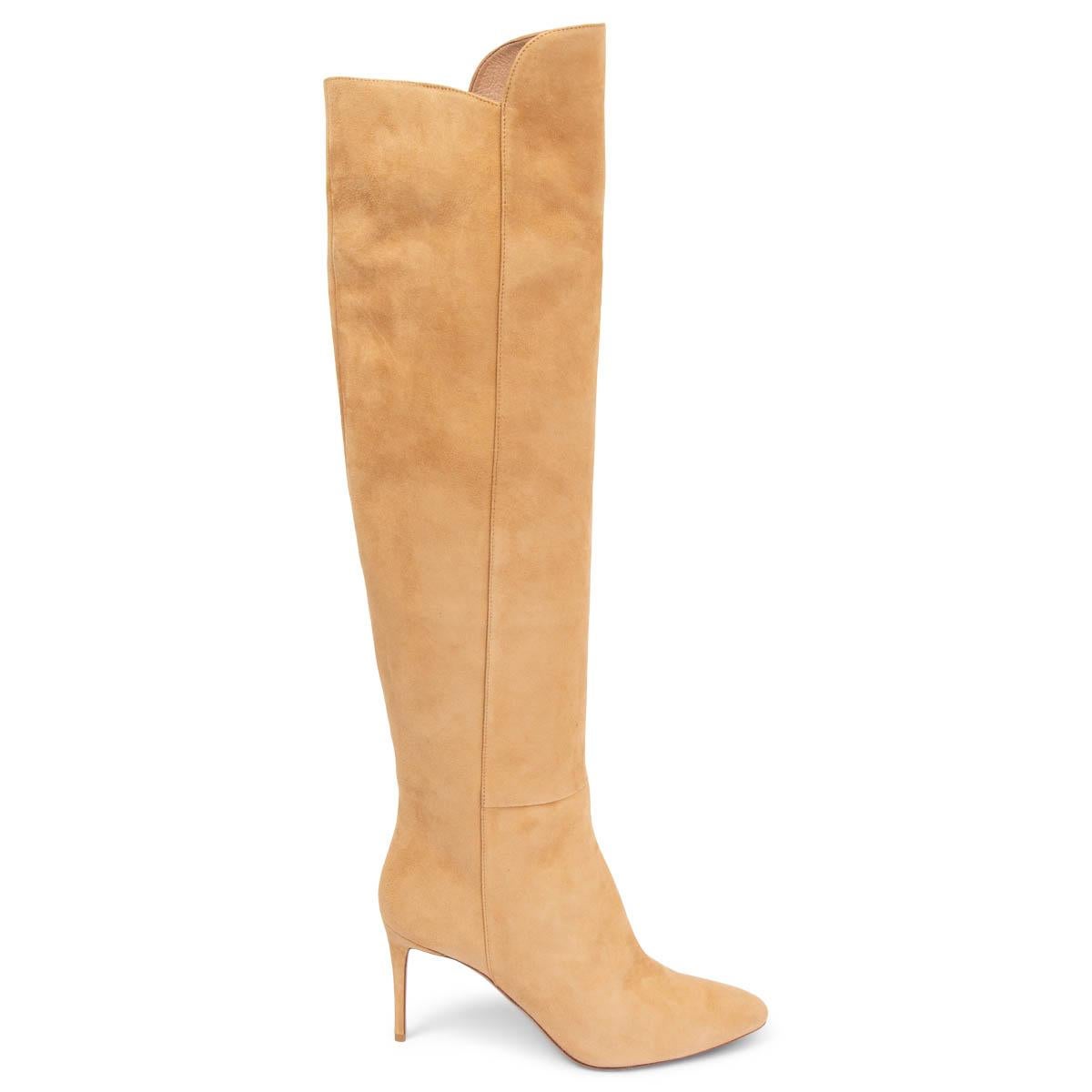 AQUAZZURA beige suede GAINSBOURG 85 Over-knee Boots Shoes 41 For Sale