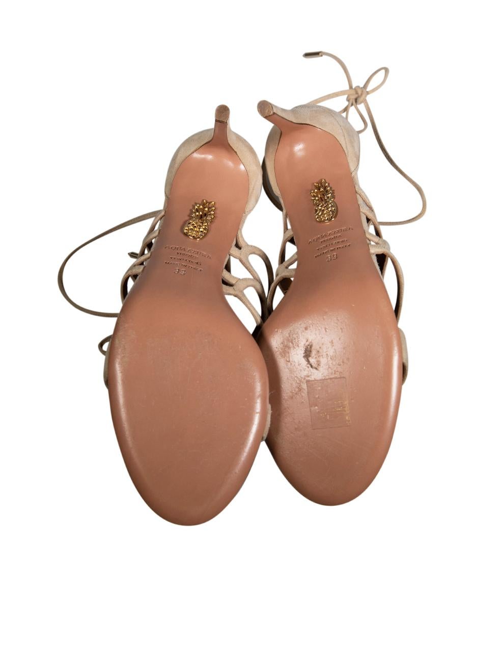 Women's Aquazzura Beige Suede Strappy High-Heeled Sandals Size IT 39 For Sale