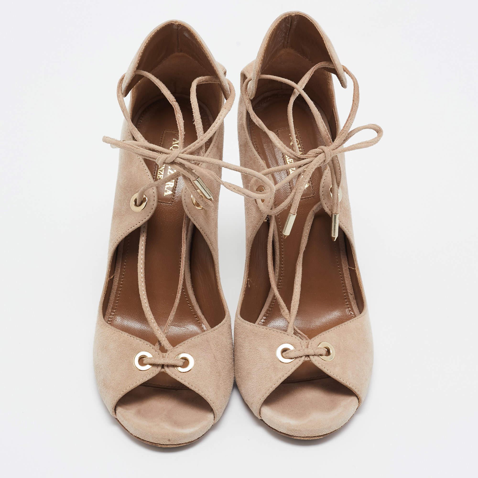 Aquazzura Sandalias con cordones Tango de ante beige Talla 37.5 Beige en venta