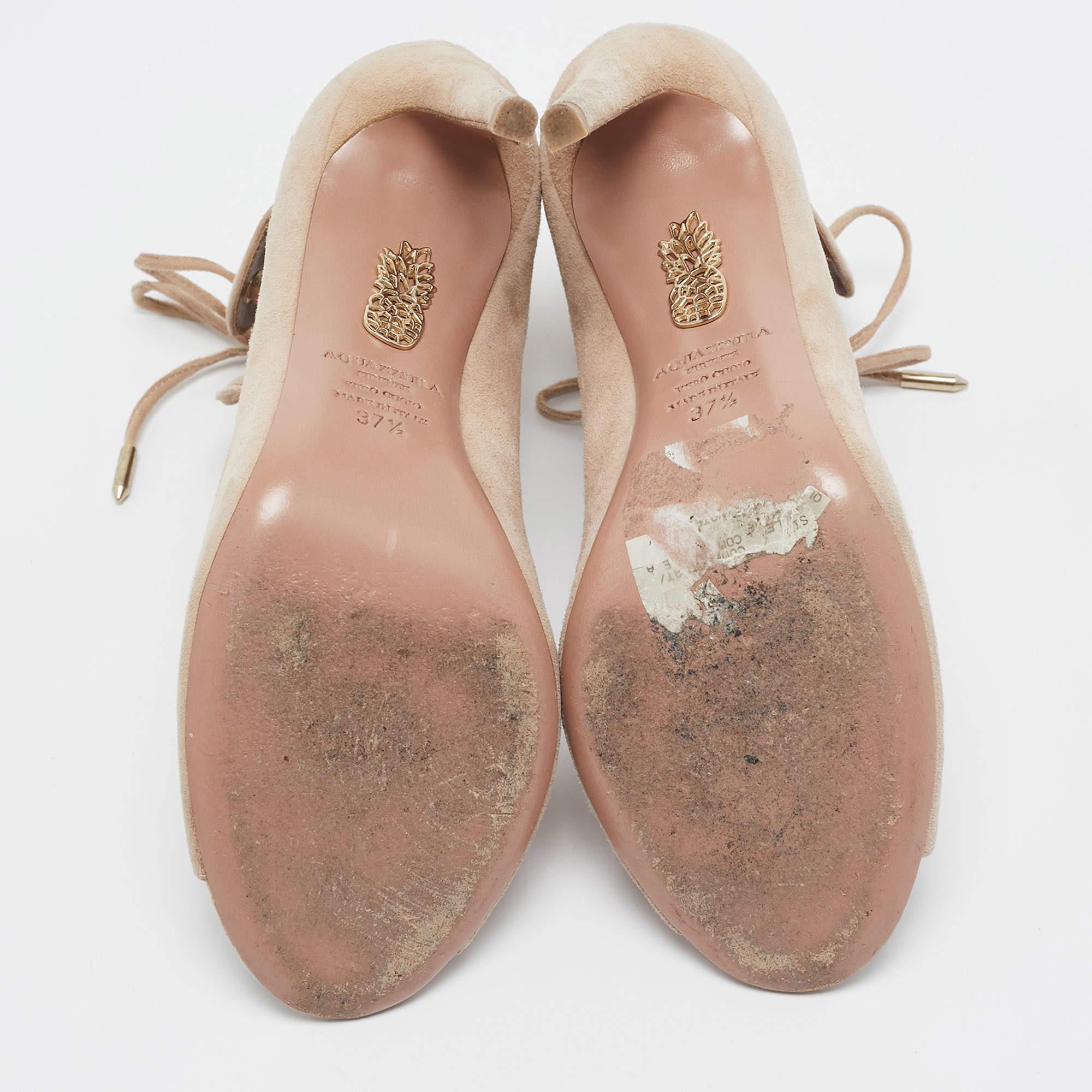 Aquazzura Sandalias con cordones Tango de ante beige Talla 37.5 en venta 1