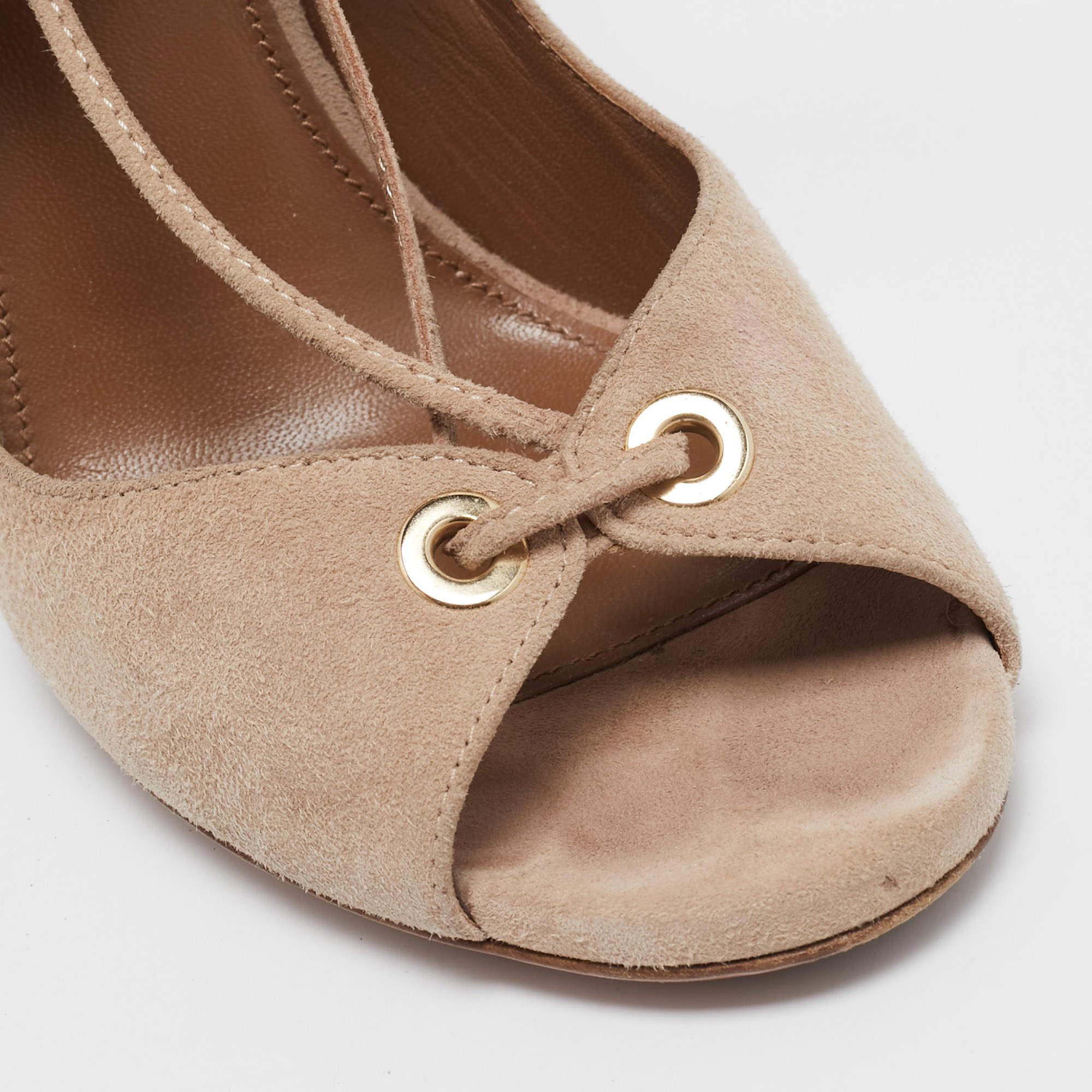 Aquazzura Sandalias con cordones Tango de ante beige Talla 37.5 en venta 2