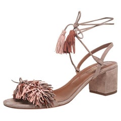 Aquazzura Beige Wildleder Wild Thing Fransen Knöchel Wickelsandalen Größe 39,5