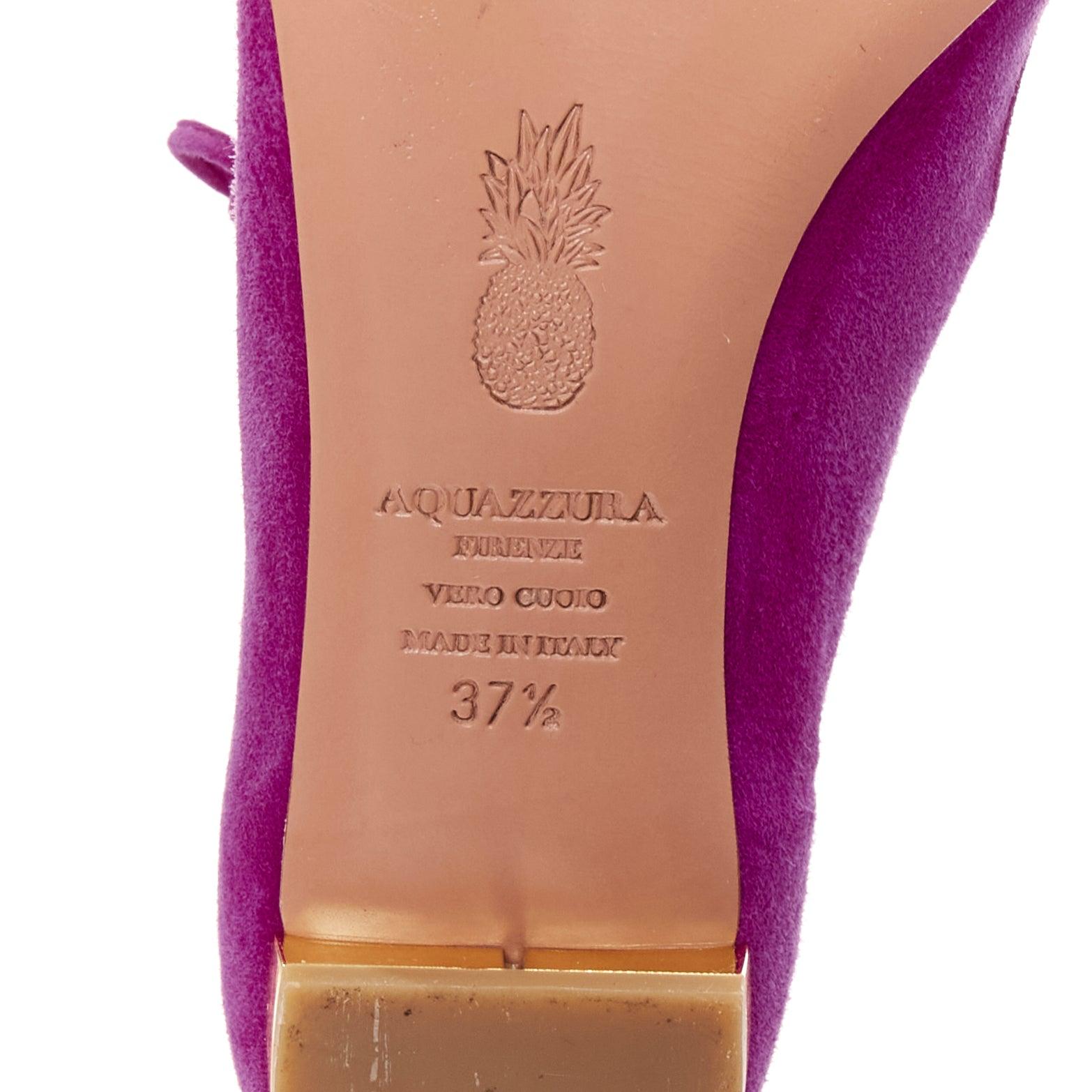 AQUAZZURA Belgravia Chaussures à talons dorés à lacets pointus en daim violet EU37,5 en vente 6