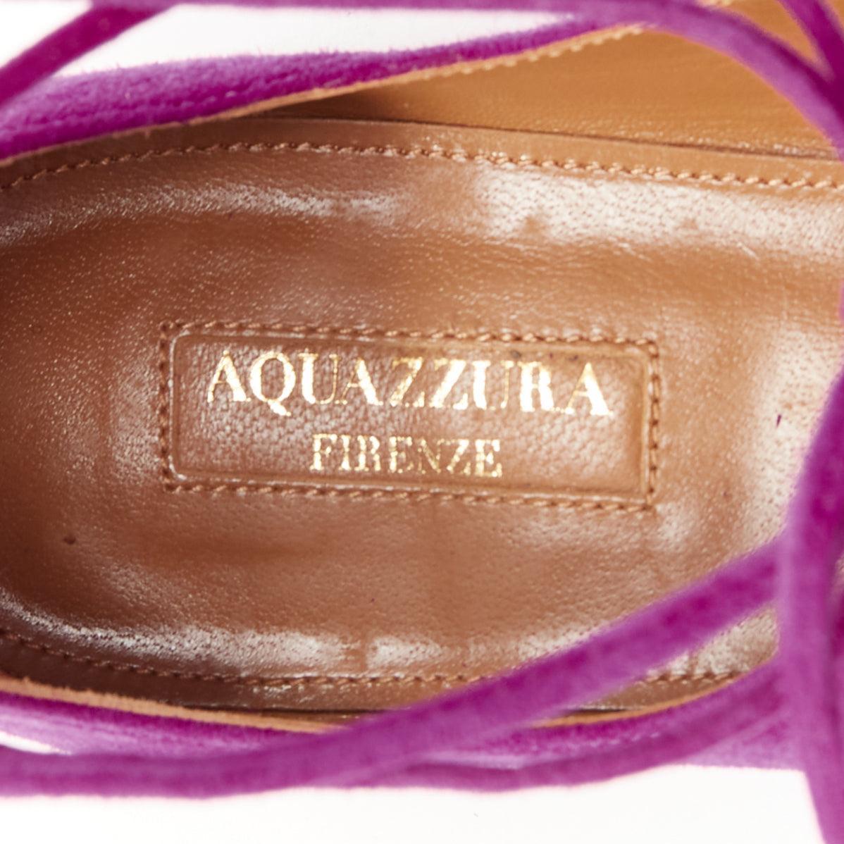 AQUAZZURA Belgravia Chaussures à talons dorés à lacets pointus en daim violet EU37,5 en vente 5