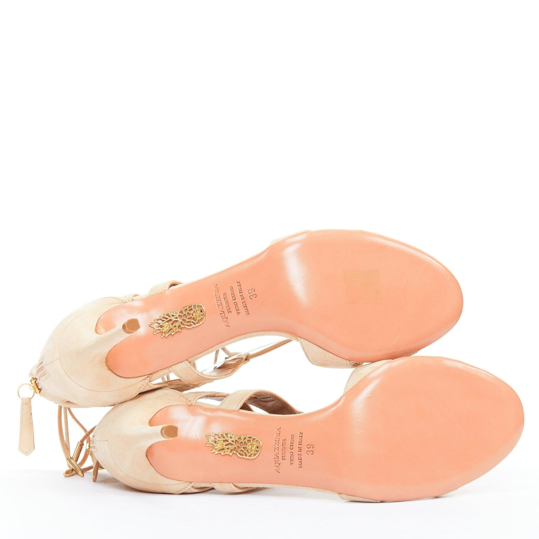 AQUAZZURA Beverly Hills sand suede leather strappy open toes heels EU39 6