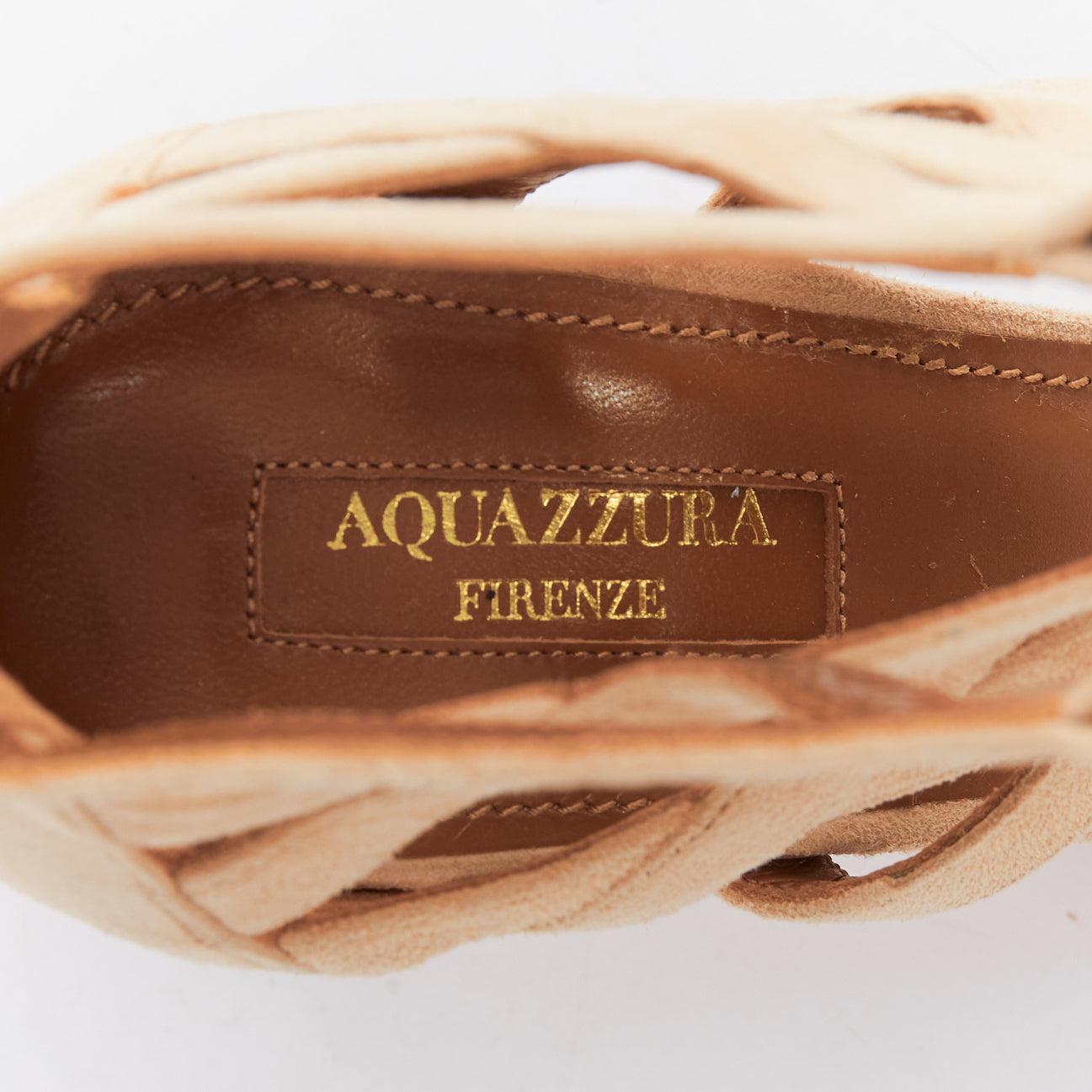 AQUAZZURA Beverly Hills sand suede leather strappy open toes heels EU39 4