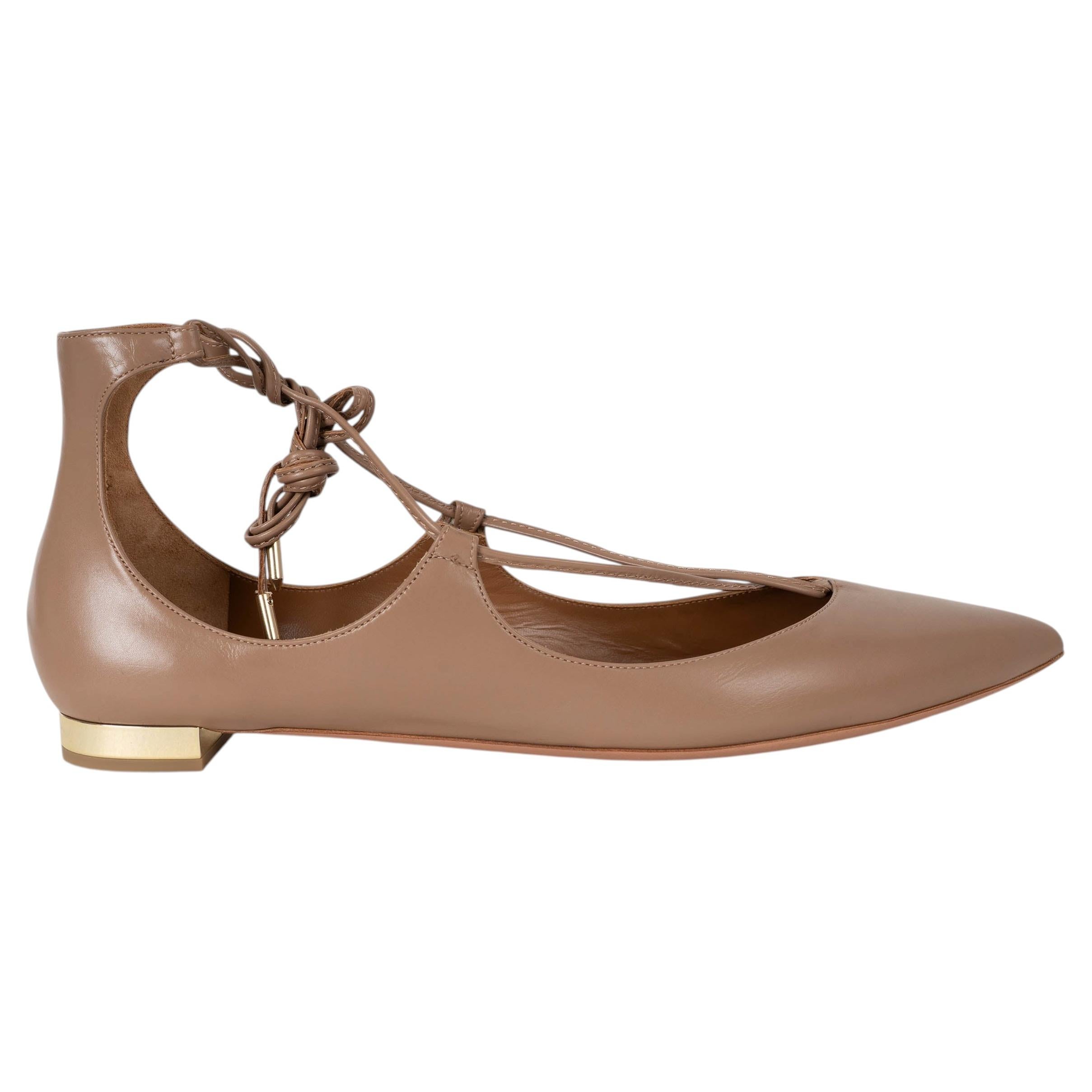 AQUAZZURA Biscotto – Braune Leder-Ballerinas „CHRISTY LACE-UP“ in Größe 42 im Angebot