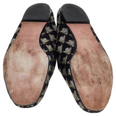 Aquazzura Black Bee Embroidered Fabric Flat Mules Size 39.5