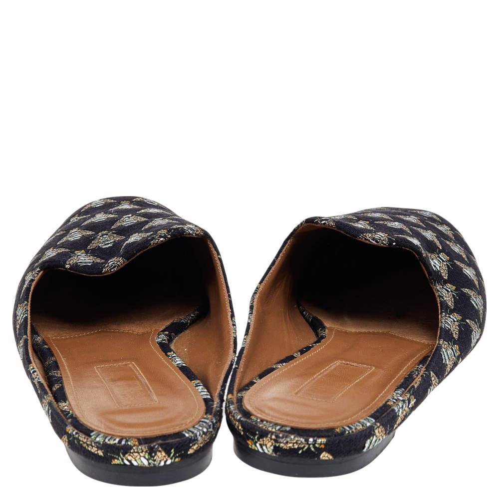 Aquazzura Black Bee Embroidered Fabric Flat Mules Size 39.5 1