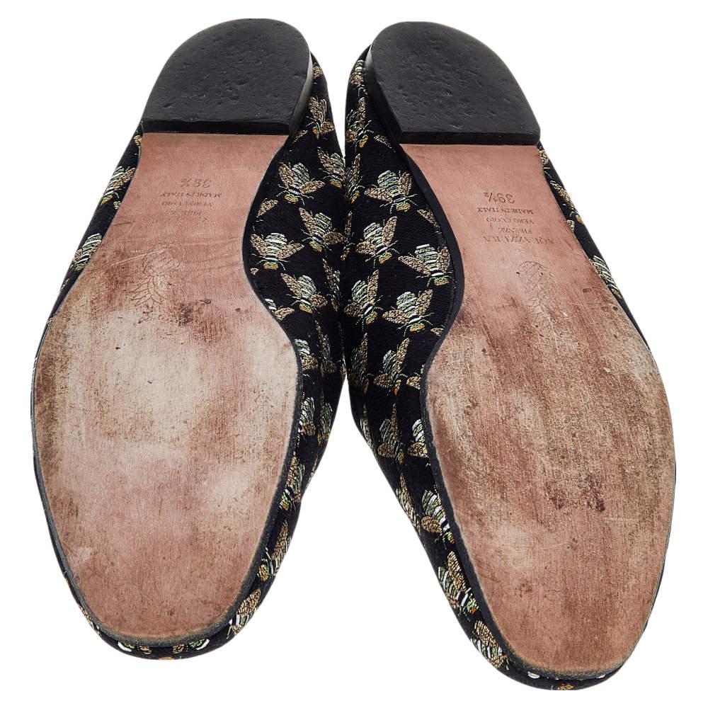 Aquazzura Black Bee Embroidered Fabric Flat Mules Size 39.5 2