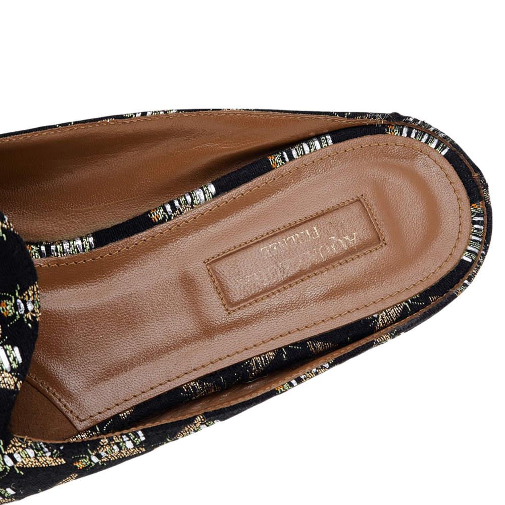 Aquazzura Black Bee Embroidered Fabric Flat Mules Size 39.5 3