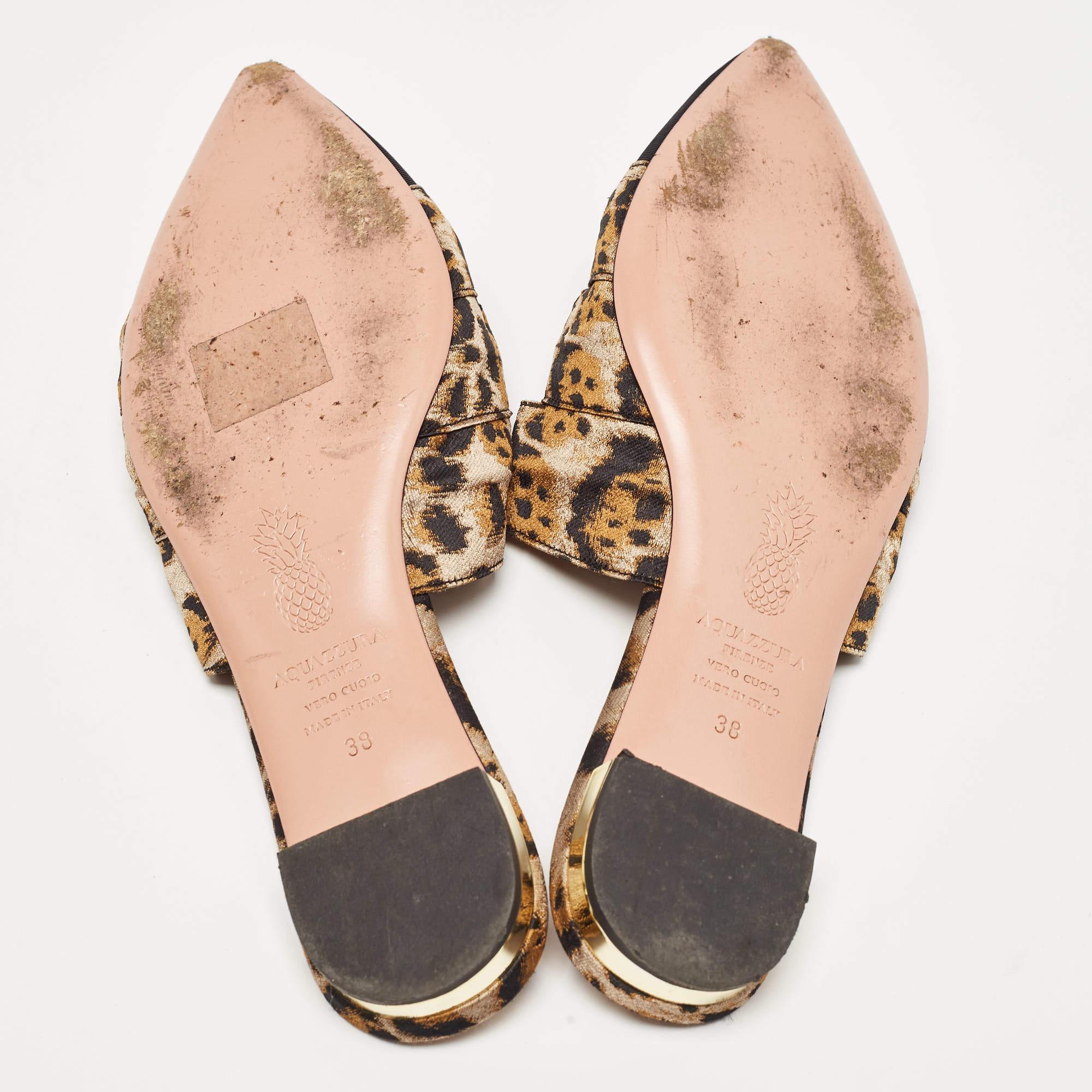 Aquazzura Black/Beige Leopard Print Fabric Mondaine Mules Size 38 For Sale 1