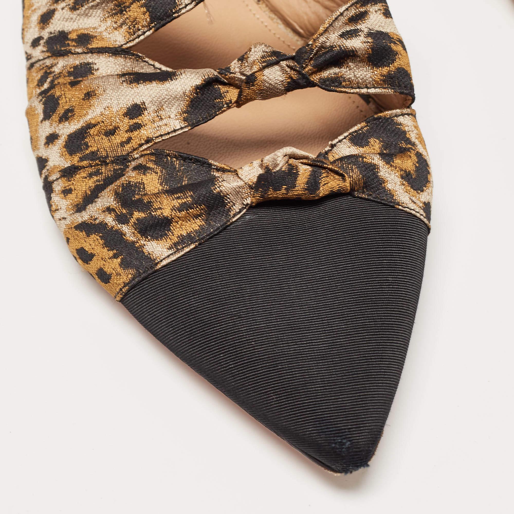 Aquazzura Black/Beige Leopard Print Fabric Mondaine Mules Size 38 For Sale 3