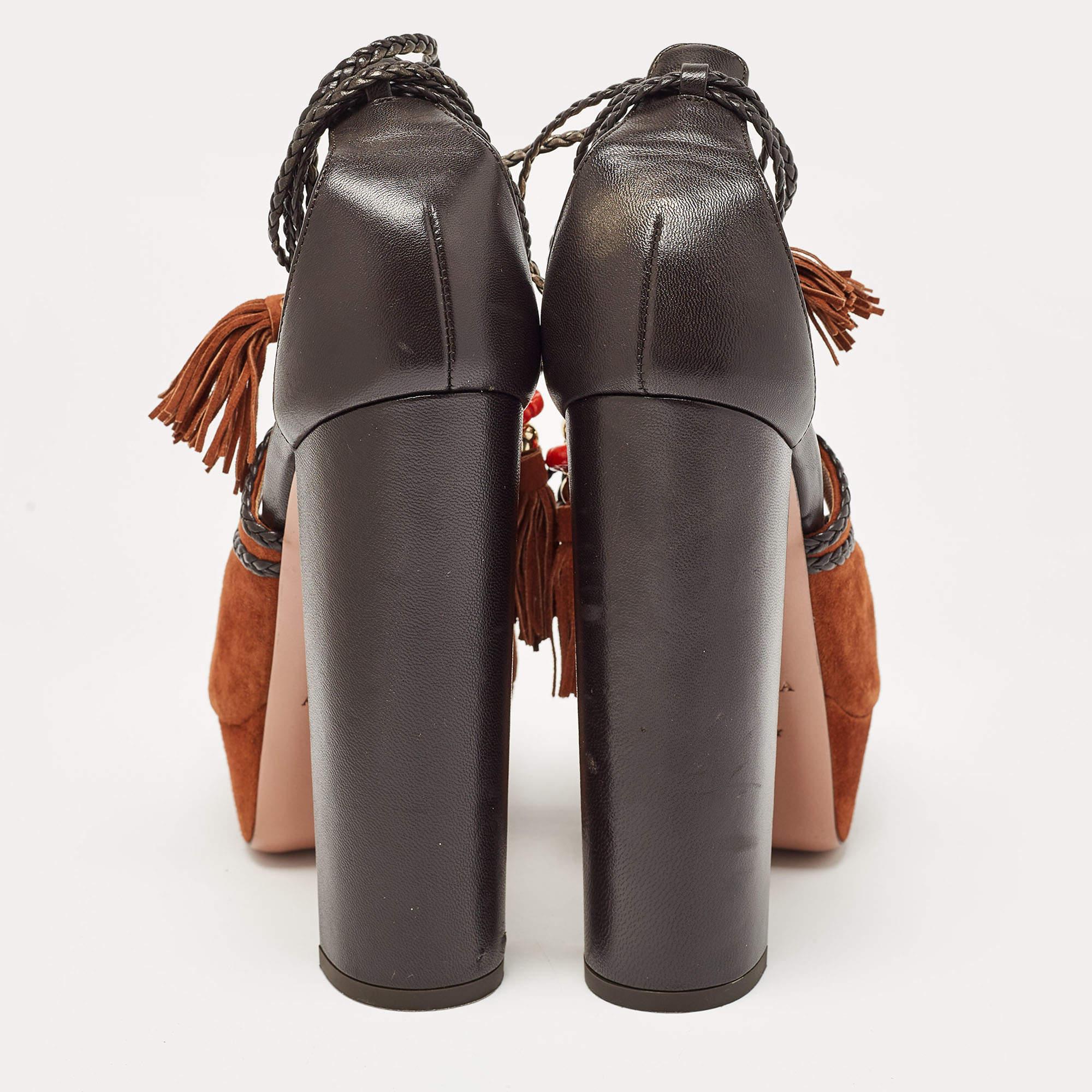 Aquazzura Sandales à cheville en daim et cuir noir/brun Taille 38.5 Pour femmes en vente
