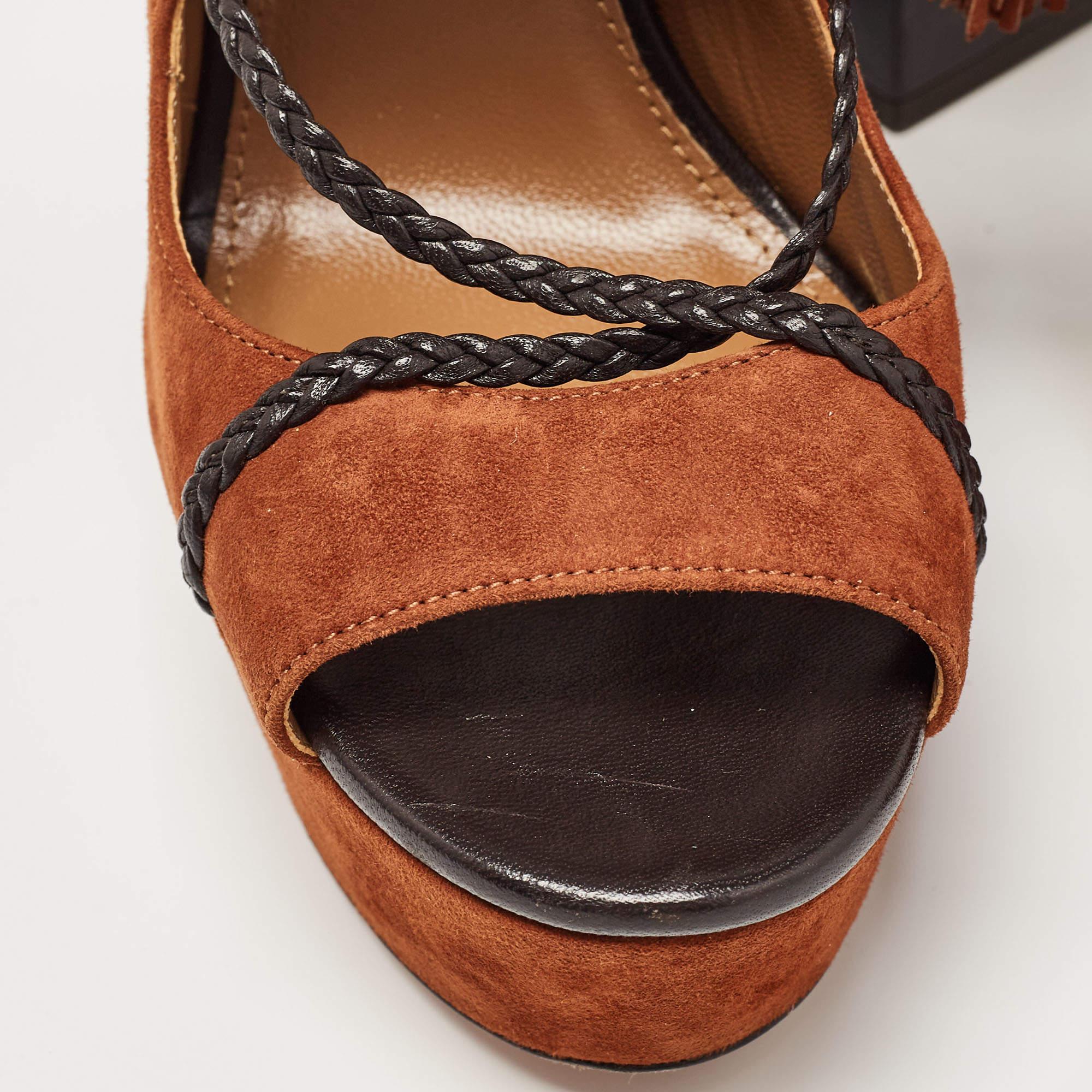 Aquazzura Sandales à cheville en daim et cuir noir/brun Taille 38.5 en vente 4