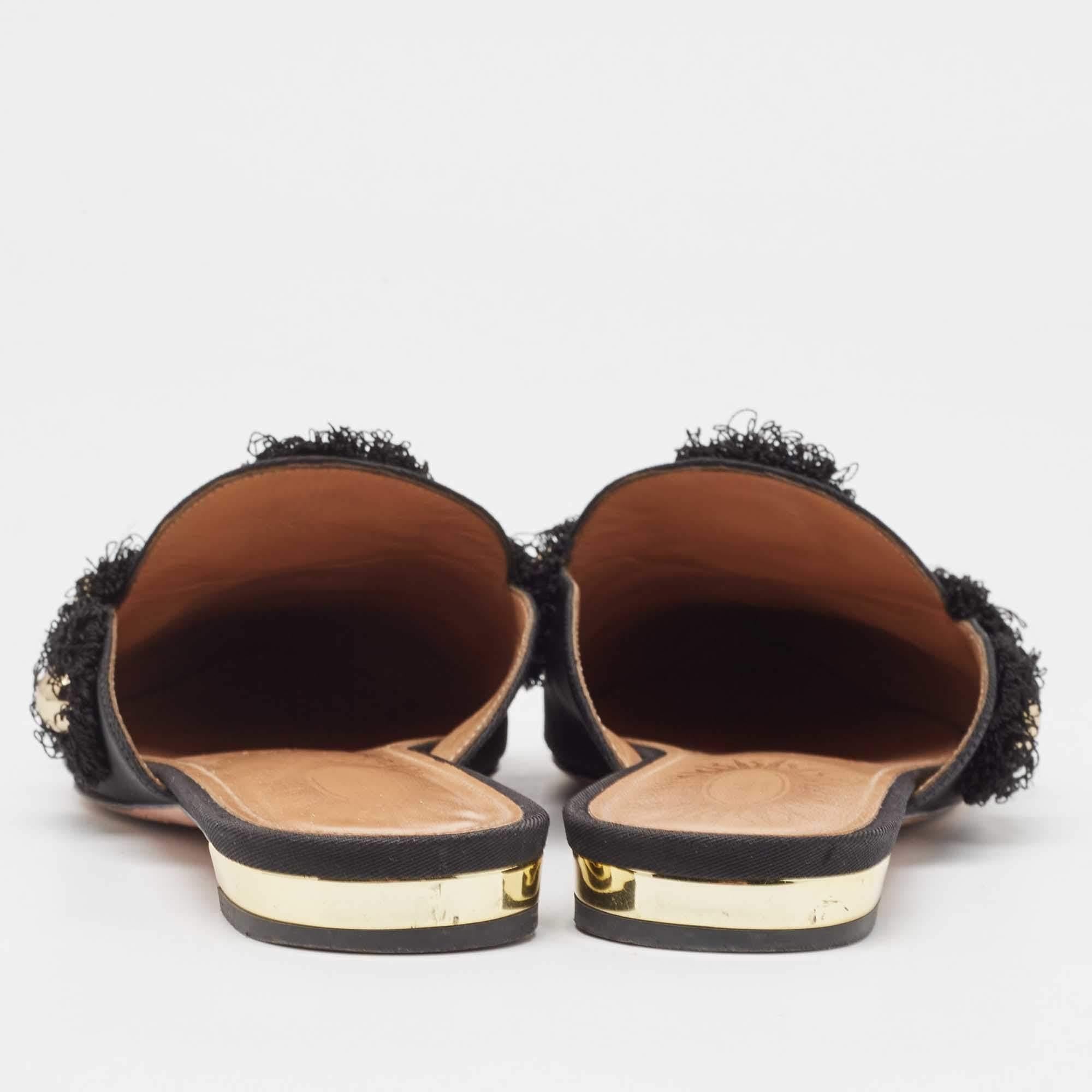 Aquazzura Schwarze Canvas Pantoletten mit Sonnenblumenmuster Größe 36 im Angebot 1