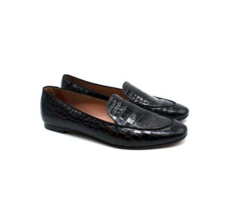 AQUA Womens Black Crocodile Comfort Round Toe Block Heel Slip On Leather Clogs Shoes