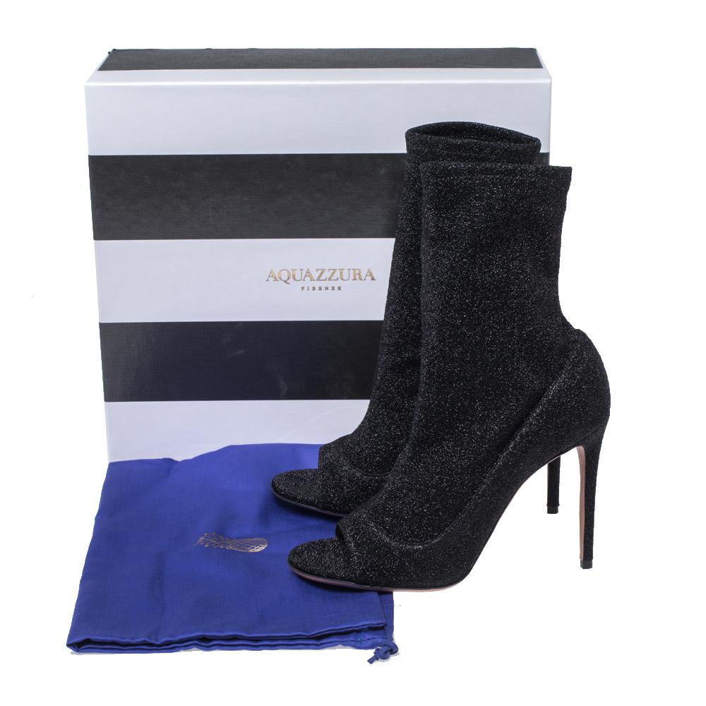 Aquazzura Black Glitter Lurex Fabric Eclair Ankle Booties Size 38.5 1