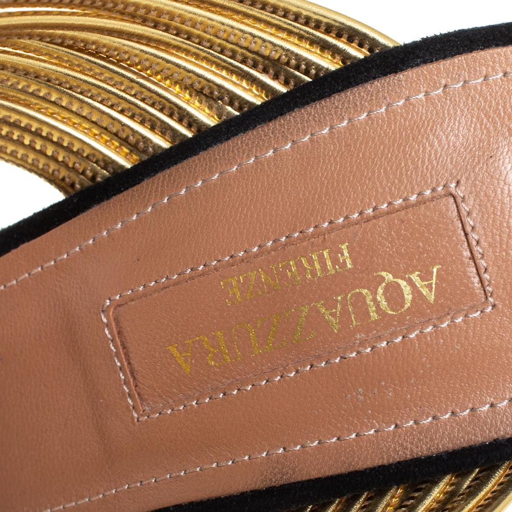 Aquazzura Schwarz/Gold Wildleder und Leder Rendez Vous 105 Slide Sandalen Größe 38 1