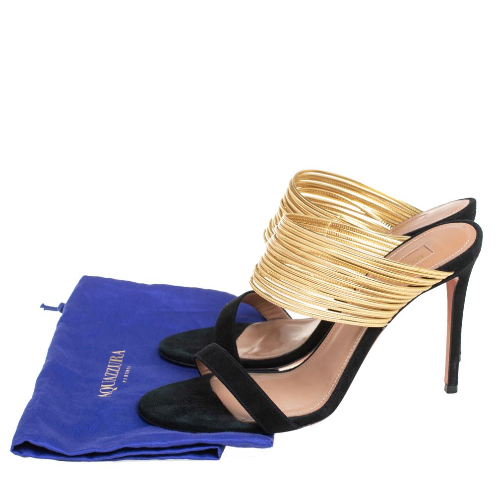Aquazzura Schwarz/Gold Wildleder und Leder Rendez Vous 105 Slide Sandalen Größe 38 3