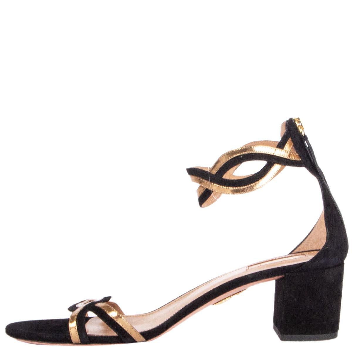 AQUAZZURA schwarz & gold Wildleder MOON RAY 50 Sandalen Schuhe 42 (Schwarz)