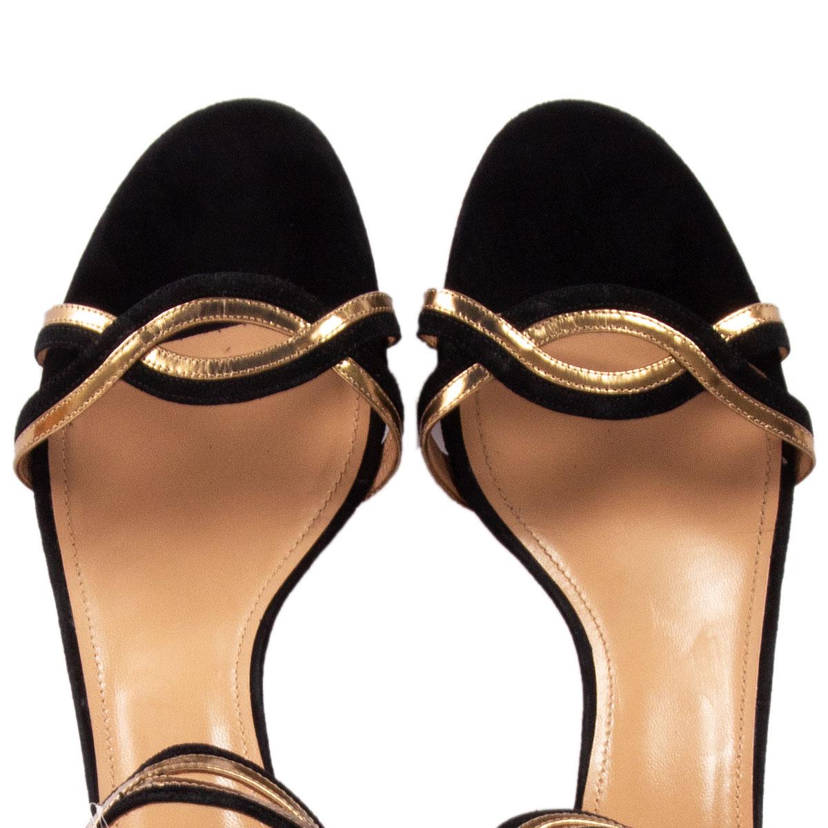 AQUAZZURA black & gold suede MOON RAY 50 Sandals Shoes 42 In Excellent Condition In Zürich, CH