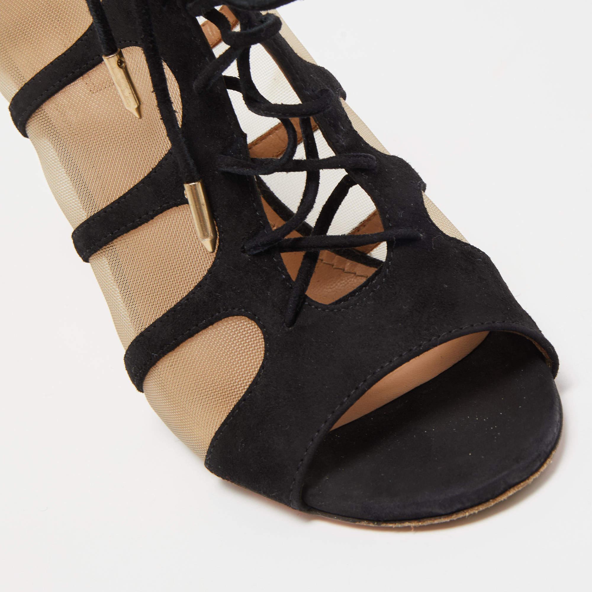 Aquazzura Bottines noires à lacets et daim à lacets, taille 36,5 en vente 2