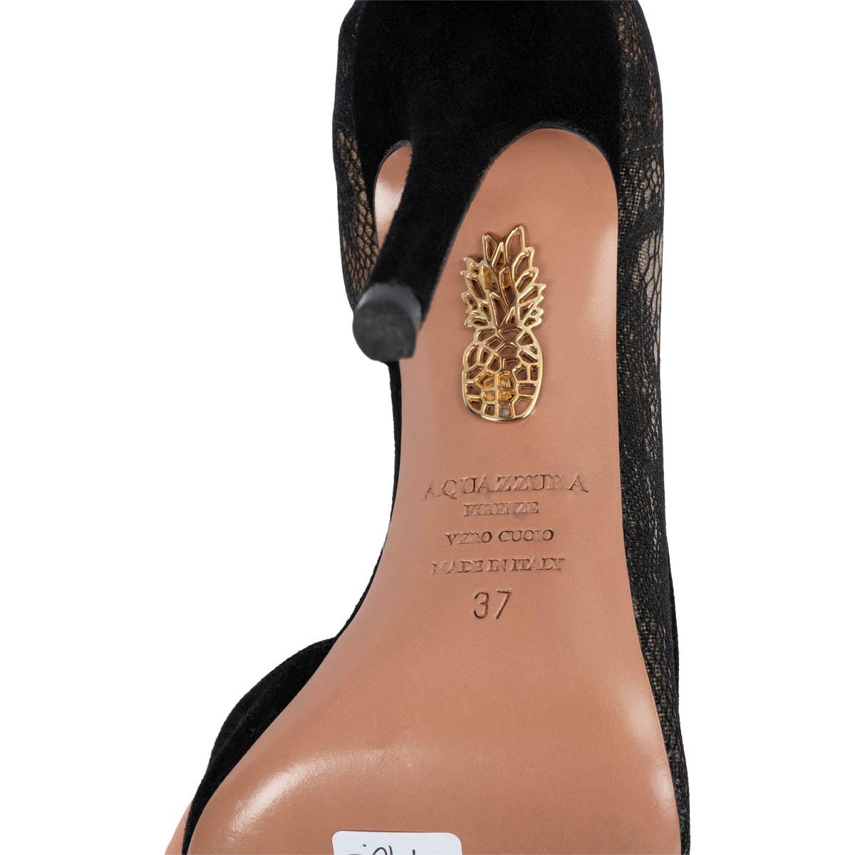 AQUAZZURA black lace & suede POINTED TOE CUT-OUT Pumps Shoes 37 For Sale 3