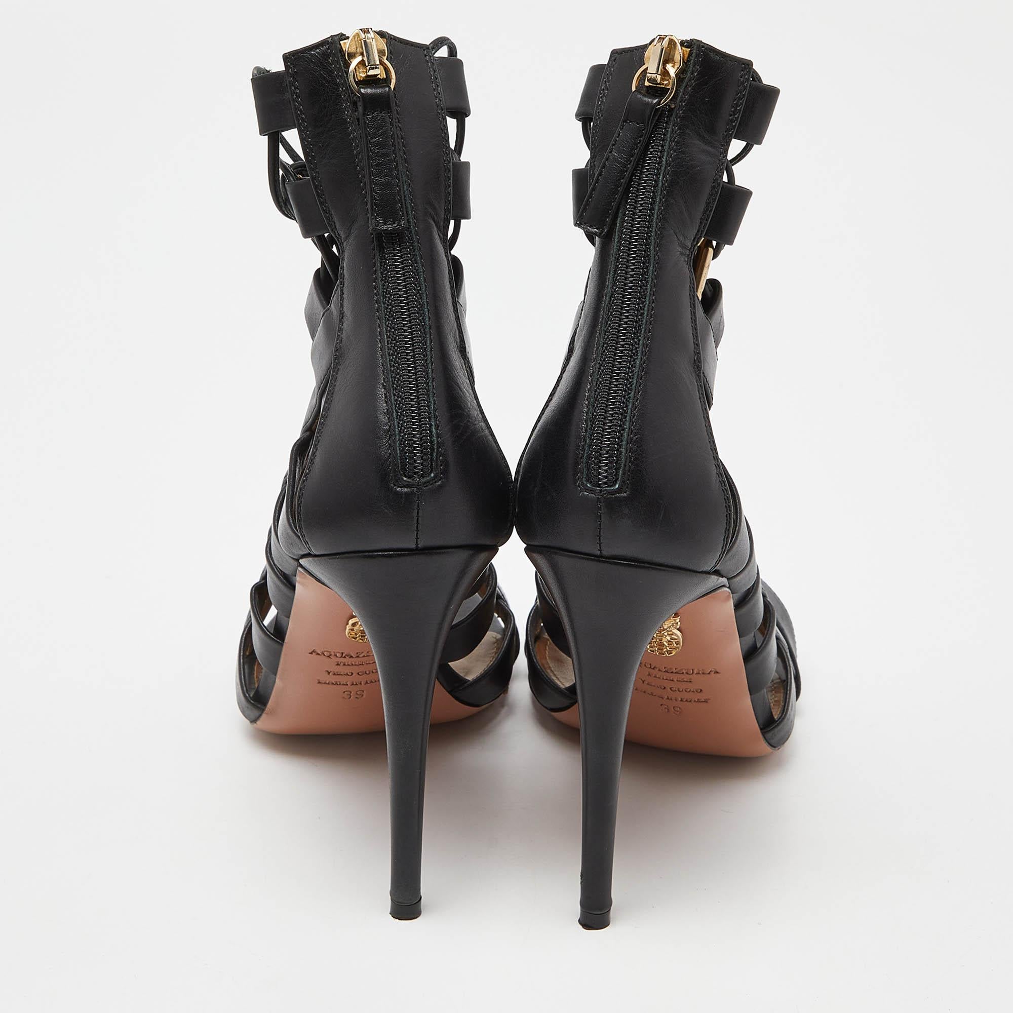 Aquazzura Black Leather Amazon Sandals Size 39 1