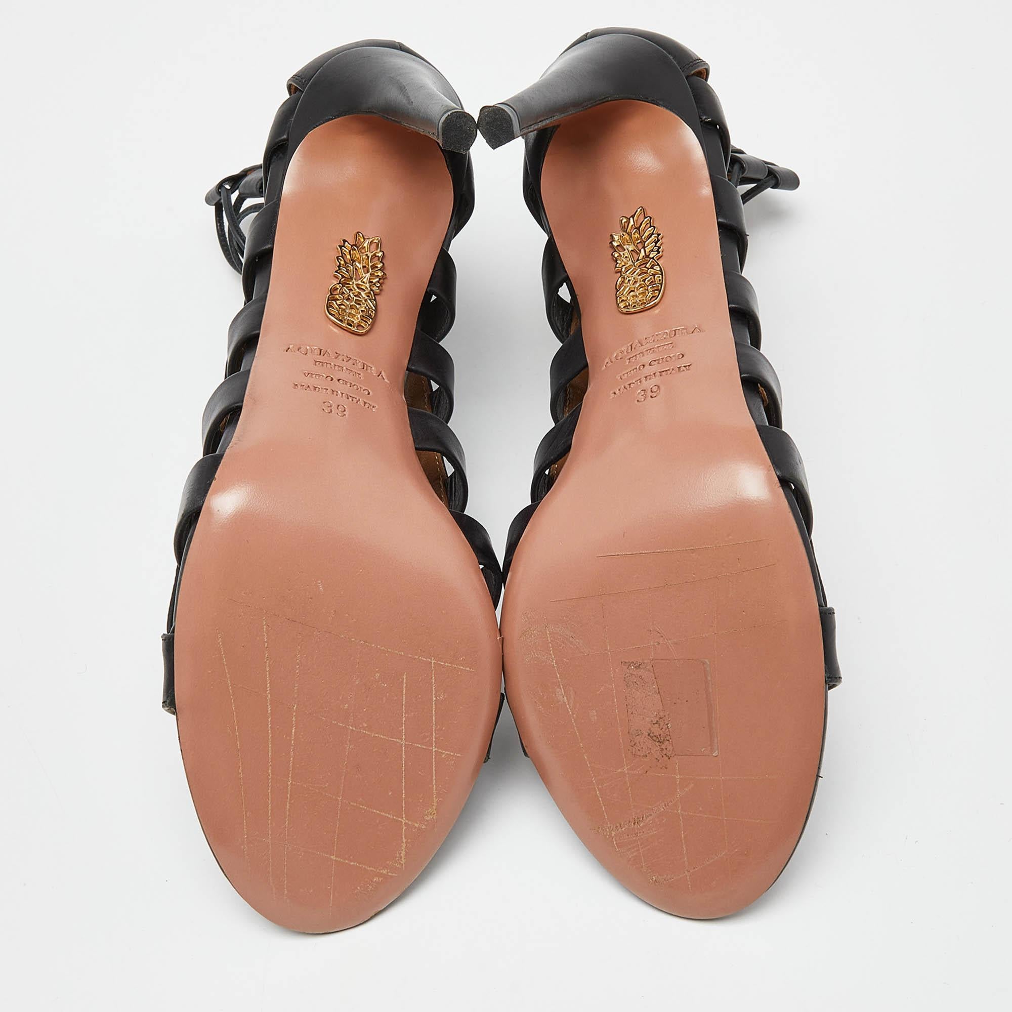 Aquazzura Black Leather Amazon Sandals Size 39 2