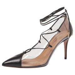 Aquazzura Magic Ankle Wrap Pumps aus schwarzem Leder und PVC Größe 37,5