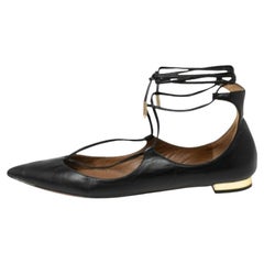 Aquazzura - Ballerine alla caviglia Christy in pelle nera - misura 36,5