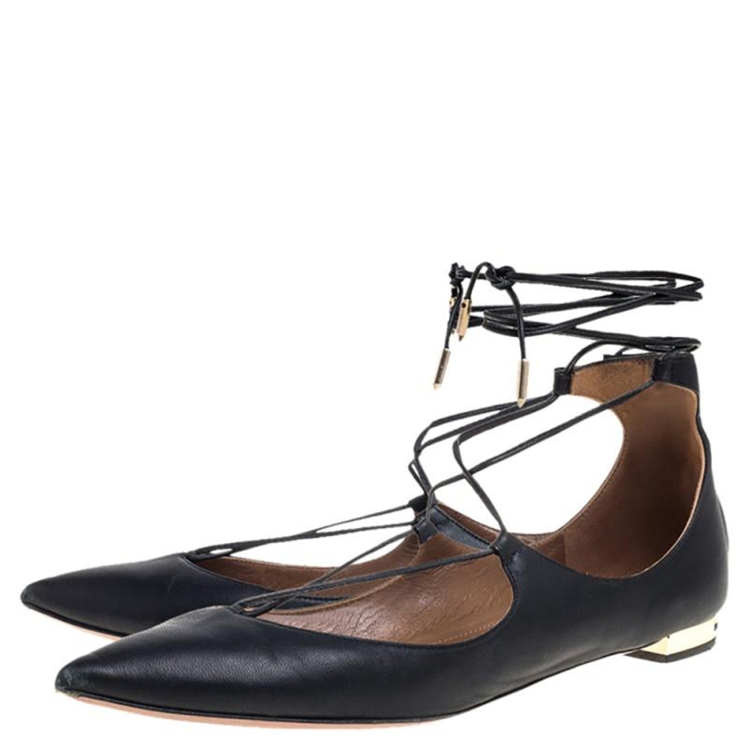 Aquazzura Black Leather Christy Flat Sandals Size 38.5 For Sale at 1stDibs