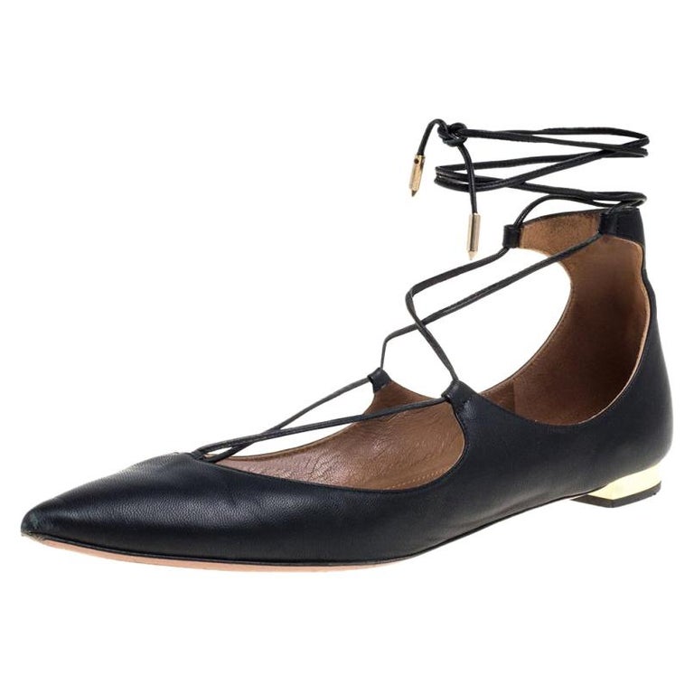 Aquazzura Black Leather Christy Flat Sandals Size 38.5 For Sale at 1stDibs  | aquazzura christy flats
