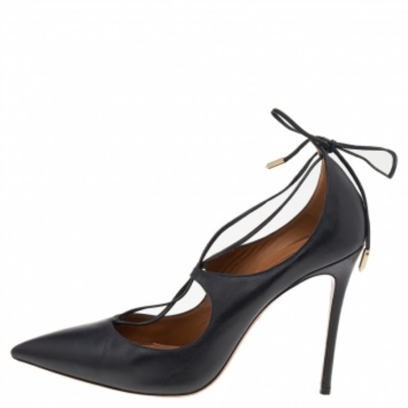 Aquazzura Leather Christy Lace Ankle Wrap Pumps Size 38.5