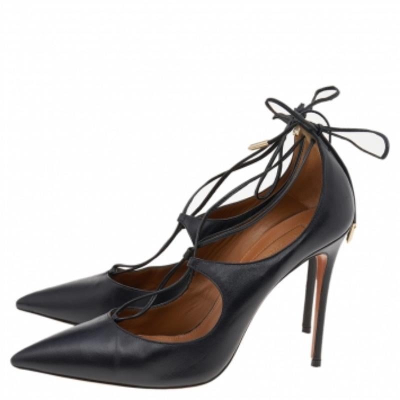 Aquazzura Leather Christy Lace Ankle Wrap Pumps Size 38.5 1