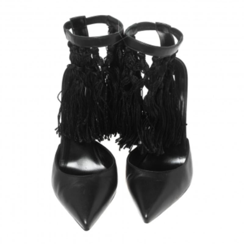 Aquazzura Nero  Pelle  Sandali con frange alla caviglia misura 38,5 in vendita 2
