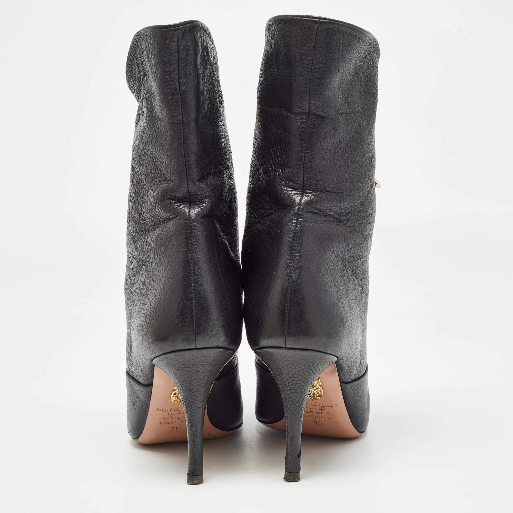 Aquazzura Black Leather Lace Up Ankle Booties Size 35 For Sale 1