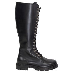 AQUAZZURA black leather LACE UP COMBAT Knee High Boots Shoes 38.5
