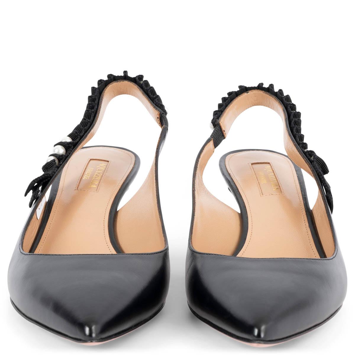 100% authentic Aquazzura Pearl 45 embellished pointed-toe slingback pumps in black smooth calfskin. Brand new. Come with dust bag. 

Measurements
Imprinted Size	38.5
Shoe Size	38.5
Inside Sole	25.5cm (9.9in)
Width	7.5cm (2.9in)
Heel	4.5cm