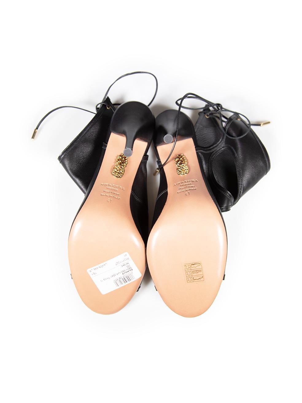 Aquazzura Schwarz Leder Peep Toe Knöchelkrawatte Heels Größe IT 41 im Angebot 1