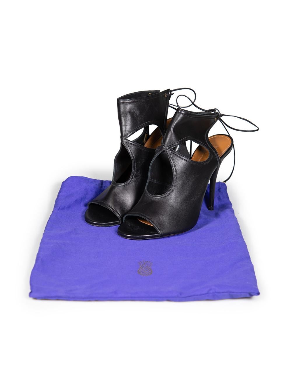 Aquazzura Schwarz Leder Peep Toe Knöchelkrawatte Heels Größe IT 41 im Angebot 3