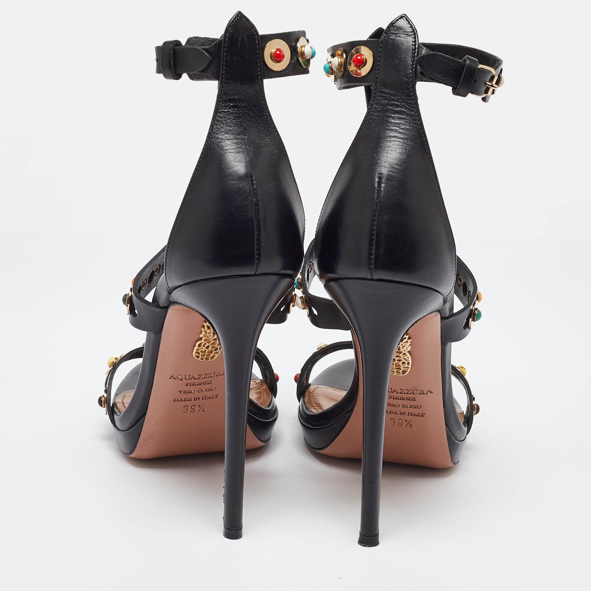Aquazzura Black Leather Platform Ankle Strap Sandals Size 39.5 For Sale 1