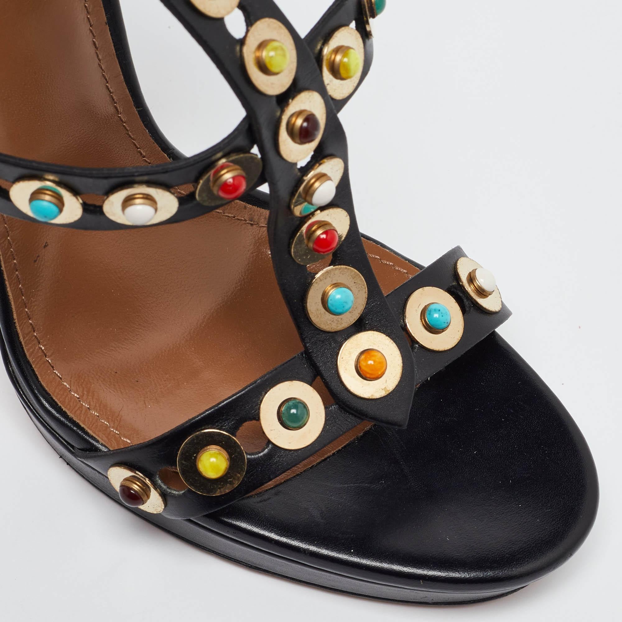 Aquazzura Black Leather Platform Ankle Strap Sandals Size 39.5 For Sale 3