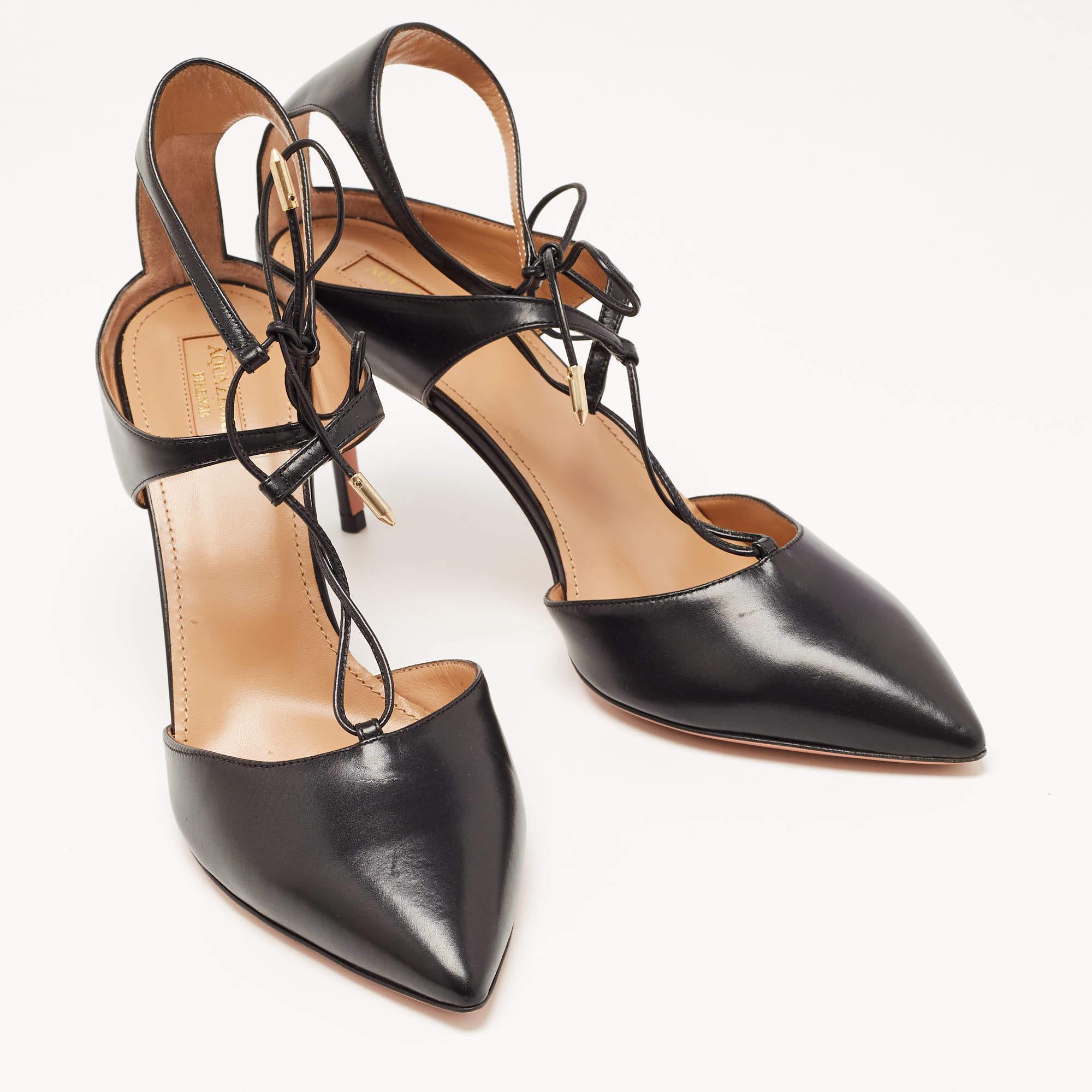 Aquazzura - Escarpins en cuir noir à bout pointu et à bride de cheville - Taille 42 Neuf - En vente à Dubai, Al Qouz 2